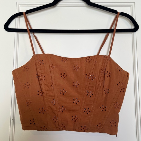 Jason Wu Brown Eyelet Crotchet Floral Embroidered Crop Top (Medium) - Picture 1 of 3